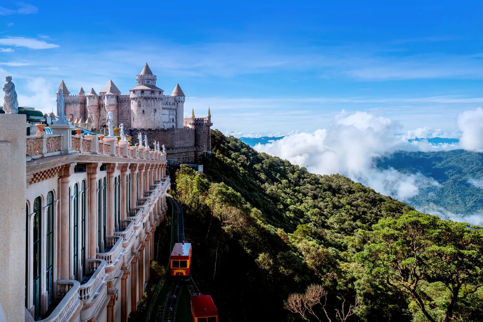 Ba Na Hills resort architecture set on a green mountain slope