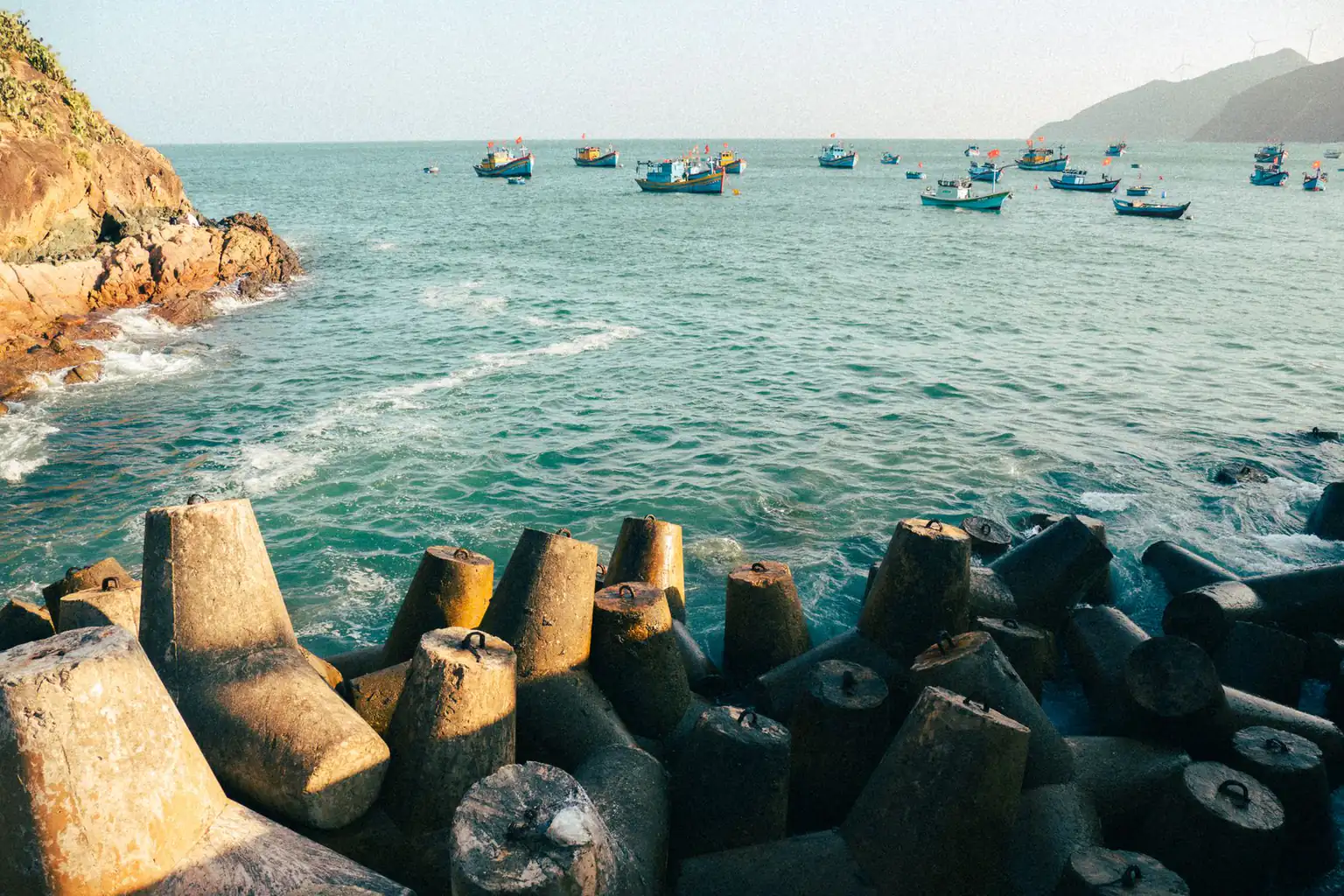 Binh Dinh coast with fishing boats