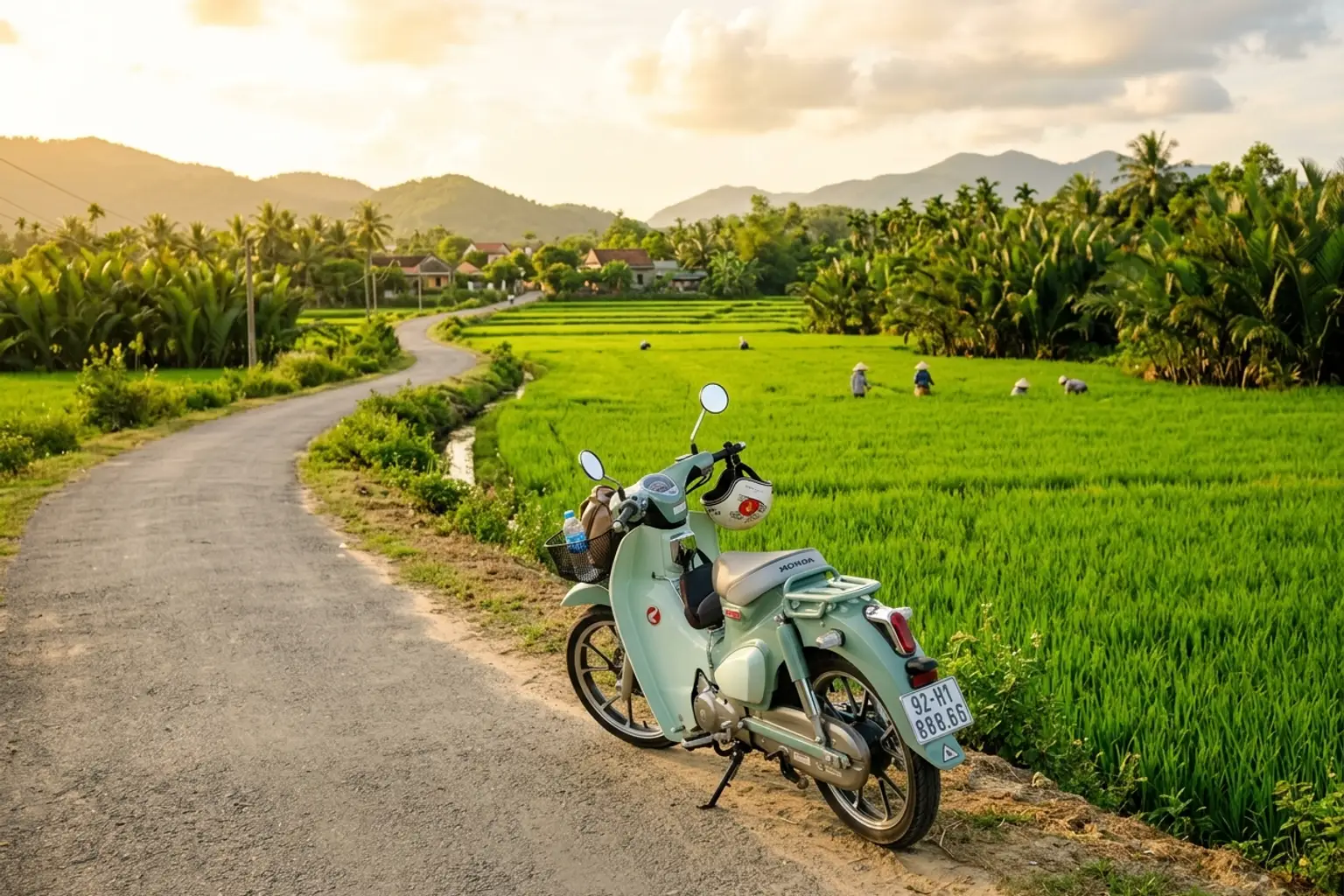 Xe máy vi vu qua con đường làng quê ven biển thanh bình gần bãi biển An Bàng Hội An