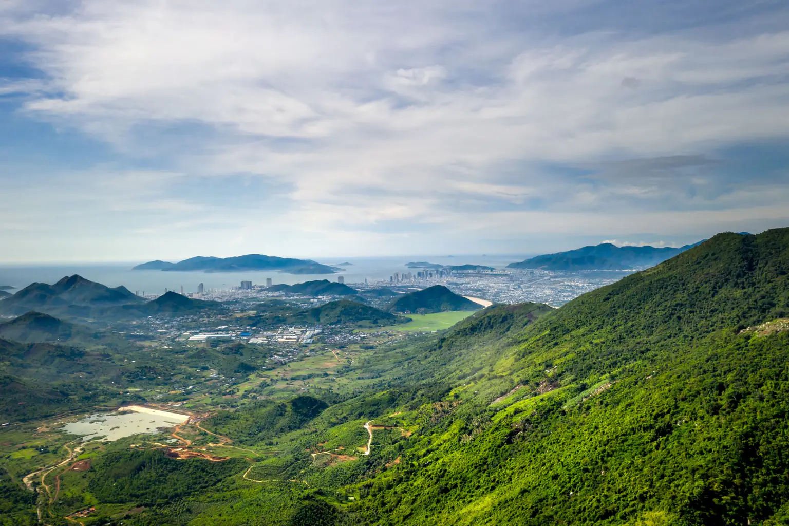 Da Nang mountains and bay seen from above