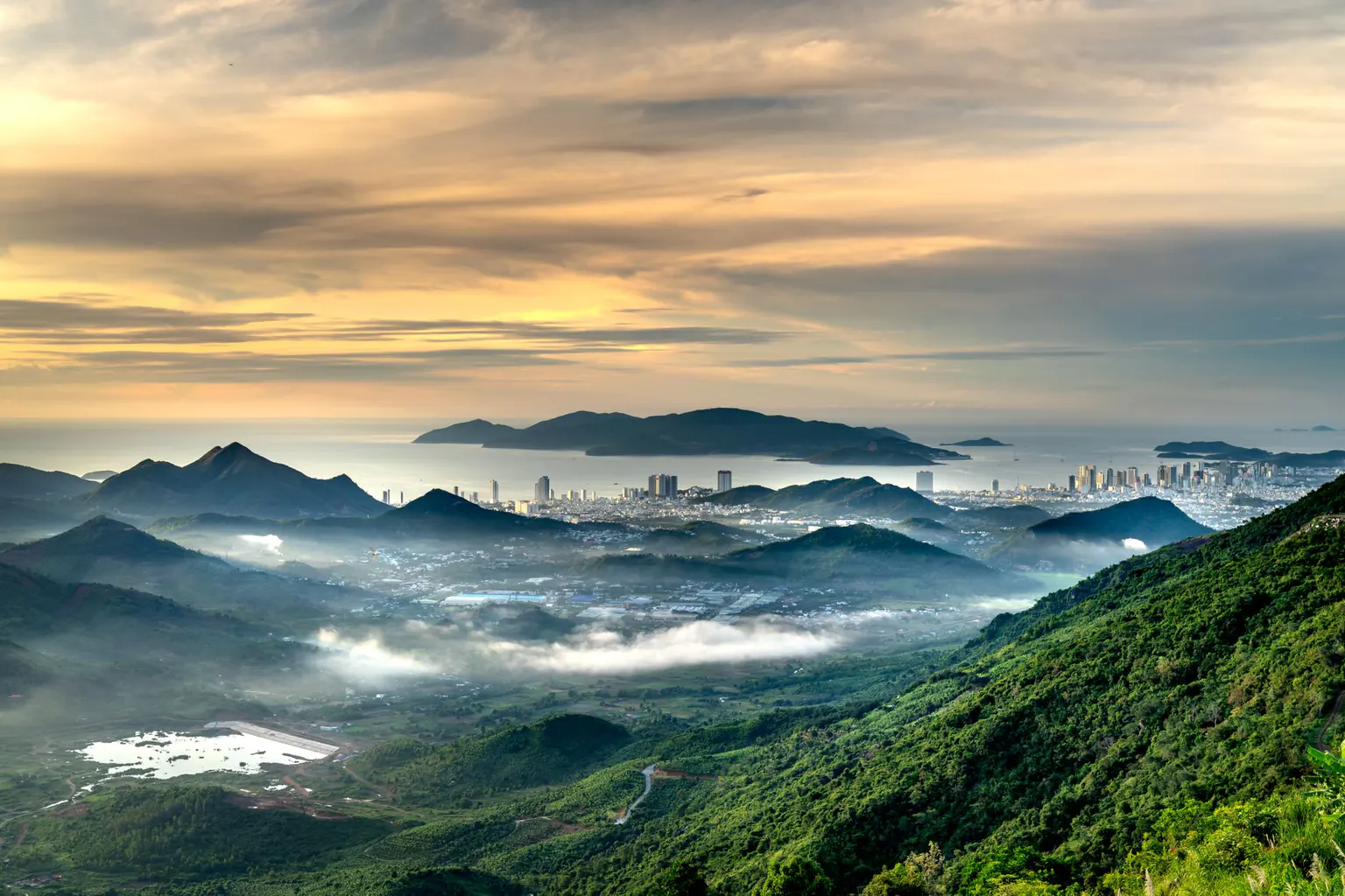 Hills in early morning mist