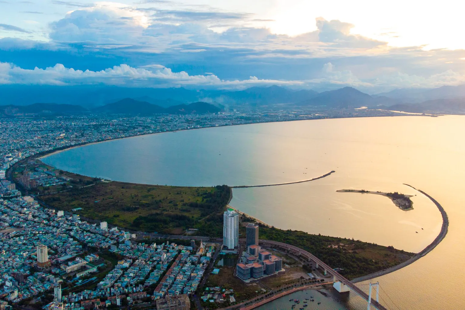 Da Nang Bay glowing in the light of sunset
